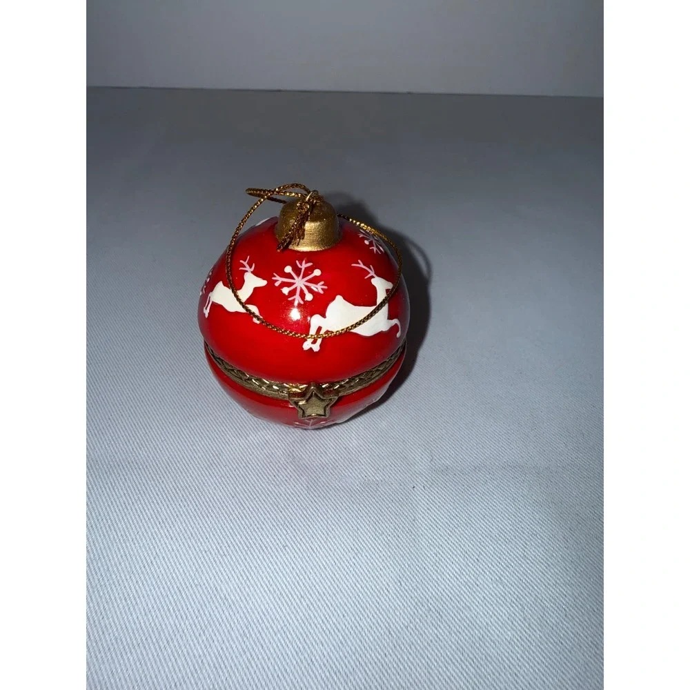 Vintage Porcelain Hinged Trinket Box Christmas Ornaments Santa Reindeer Set of 5